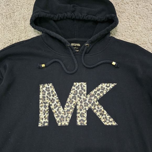 Michael Kors Black Hoodie Dress Long Sleeve Sweatshirt Knee Length Size Large - Picture 2 of 6